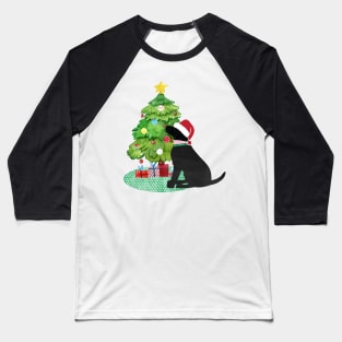 Black Lab Decorating Christmas Tree Baseball T-Shirt